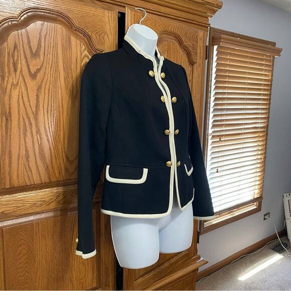 Talbots Military Jacket Gold Buttons Black W/ White Trim Jacket Women’s Sz 2 - Picture 13 of 16